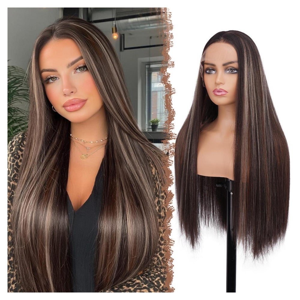 Perücke Spitzenfront Synthetik Damen Haar Braun Mix Auburn u 1 St