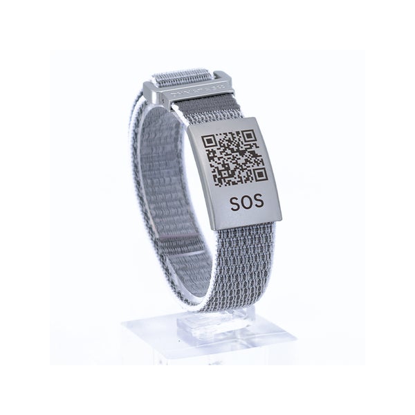 SOS Notfallarmband mit QR-Code mit Textilband Grau 1 St
