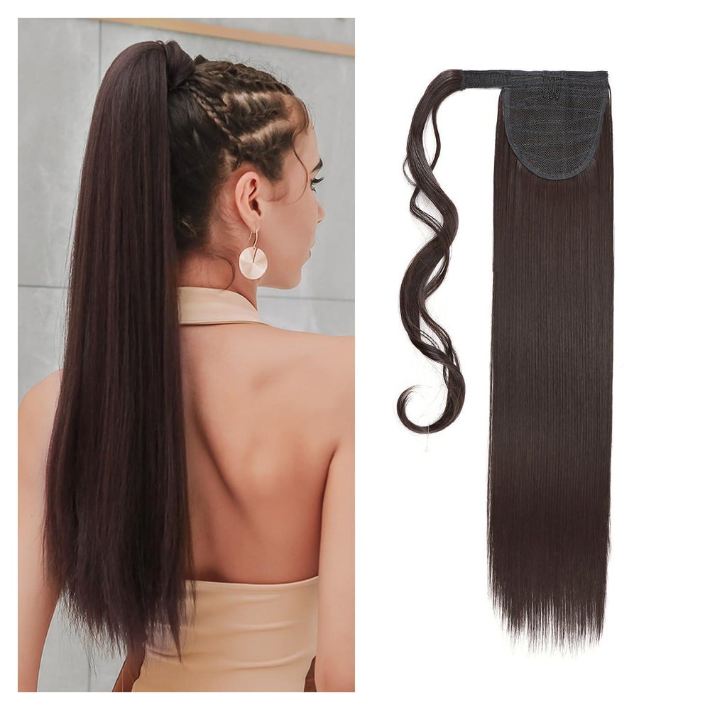 Pferdeschwanz Extensions Clip in Haarteil Glatt 58 CM Dunkel 1 St
