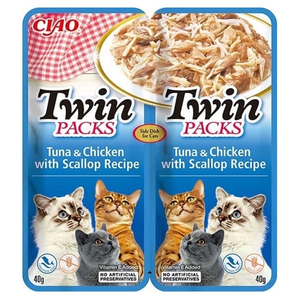 INABA Twin Thunfisch mit Huhn und Jakobsmuscheln in Brühe für Katzen 2x40 g 0,08 kg