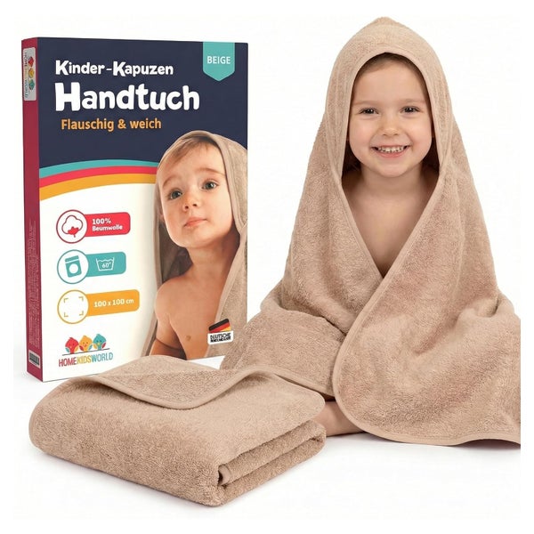HomeKidsworld Kapuzenhandtuch Kind & Baby 100x100 cm Beige 1 St