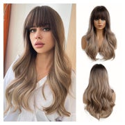 Perücke 24 Zoll Locken Synthetik Pony Damen Dunkelblond 1 St