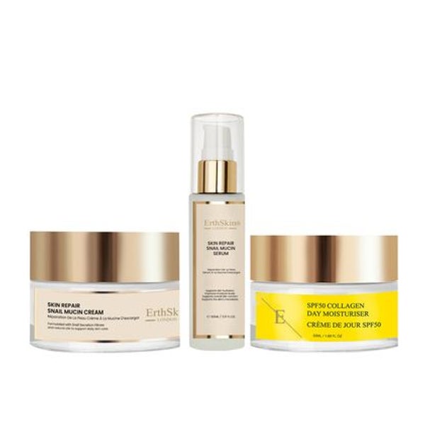 Hautregenerierende Schneckenschleimcreme 50 ml + Hautregenerierendes Schneckenschleimserum 60 ml + Kollagen-Tagescreme mit LSF 50 50 ml 850 g