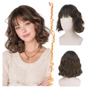 Perücke Bob kurz gewellt Pony synthetisch Mix Braun 30cm 1 St
