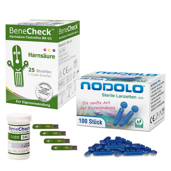 BeneCheck Harnsäure-Teststreifen 25 Stück + 100 Lanzetten 25 St