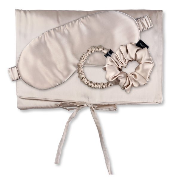 TRAVEL SET HAIR Tasche, Schlafmaske, Scrunchie S & Scrunchie M aus Seide