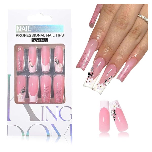 Künstliche Nägel Coffin PressOn French Glitter 1 ml (1er Pac 1 St