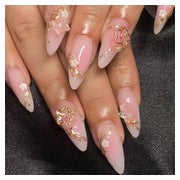 Falsche Nägel Press On 24 Stück Almond Form 3D Blumen Gold s 1 St