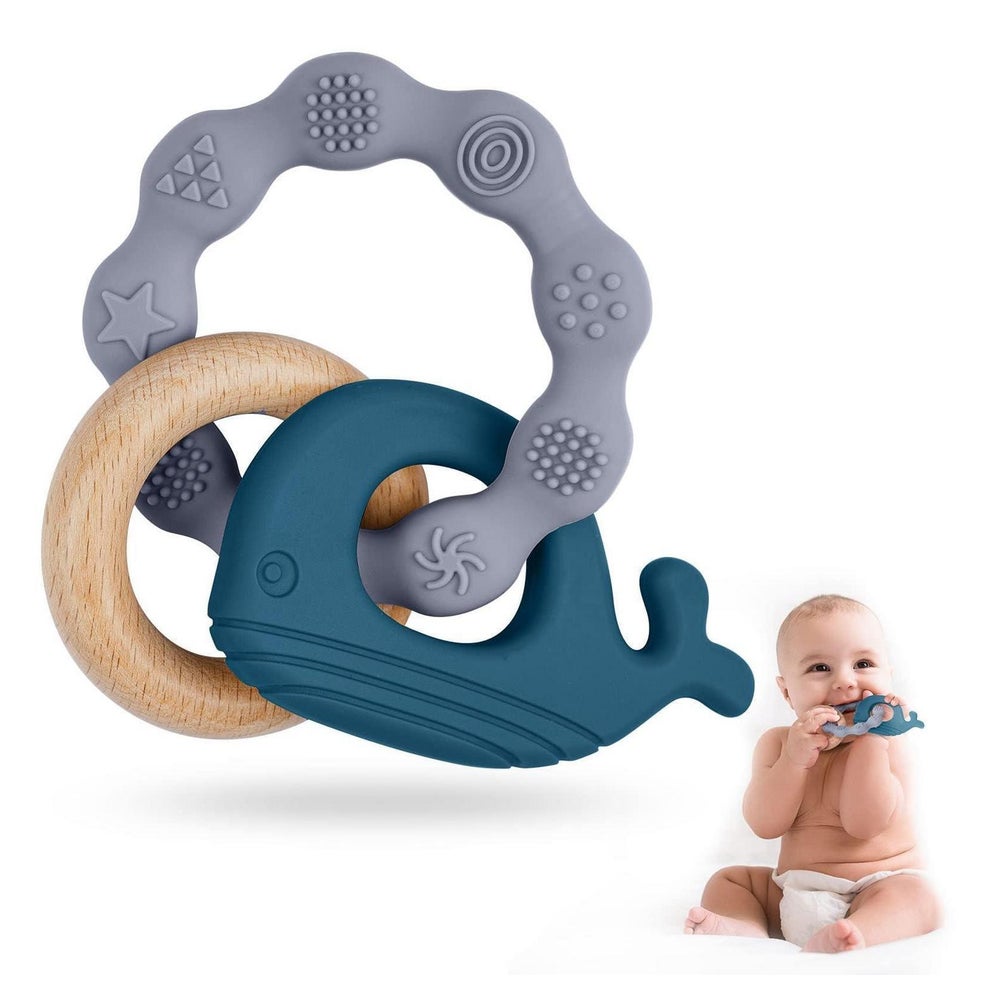 Beißring Baby aus Silikon und Holz BPA frei 1 St