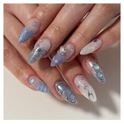 Künstliche Fingernägel Kurz Almond Weiß French 3D Babyblau A 1 St