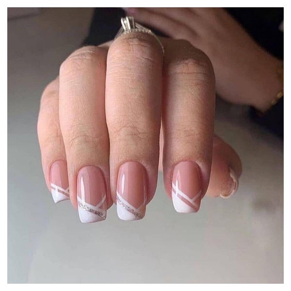 24 Pcs Glitter Nägel Aufkleben Weiß Press on Nails Künstlich 1 St