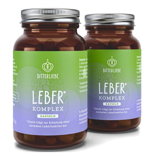 BitterLiebe - Leber Komplex Kapseln mit Artischocke, Löwenzahn, Mariendistel und Cholin - Leber Kur hochdosiert mit Silymarin - vegan & Made in Germany 120 St