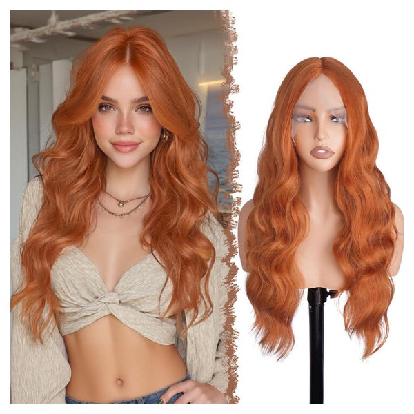 Perücke HD Lacefront Kunsthaar Lockig 70 cm Rotbraun 1 St
