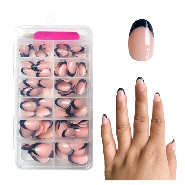 Nageltips Press On Kurz Almond Gelnägel 120pc Black Arc Roun 1 St