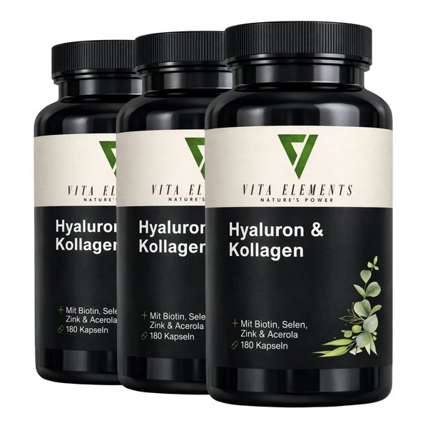 Vita Elements Hyaluron & Kollagen Komplex Kapseln 3er Set 180 St