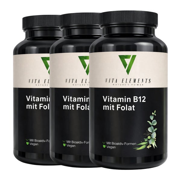 Vita Elements Vitamin B12 mit Folat Tabletten 3er Set 180 St