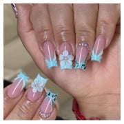Künstliche Fingernägel Lang Blau 3D Blumen Strass Leopard BL 1 St