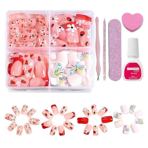 Falsche Nägel 96 4 Designs Quadratisch Red & White 01 1 ml ( 1 St