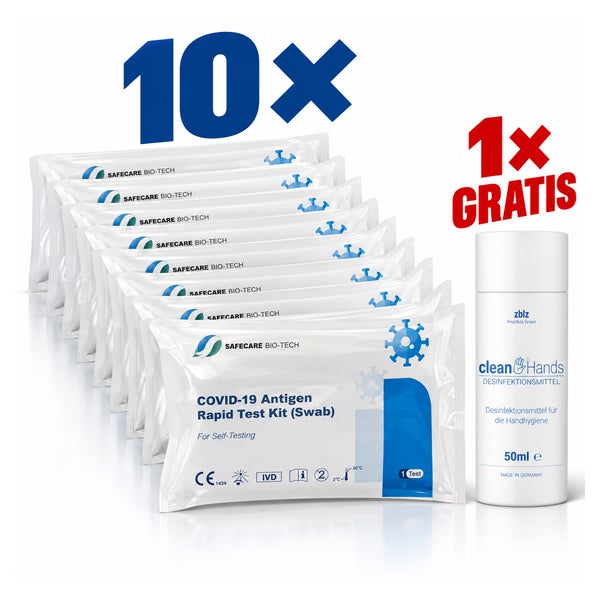 10 x Safecare Softpack- Covid19 Selbsttest & Gratis ZWZ Desinfektionsmittel 10 St