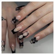 Schwarze Schleifen Press on Nägel Glänzend French Tip Sarg N 1 St