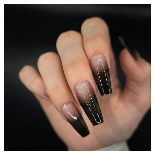 Kunstnägel Ballerina Schwarz Ombre Gothic Nagelkleber AE12 1 St