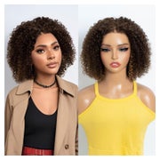 Perücke Echthaar Curly Bob Kleberlose Vorgezupft 180 35 cm P 1 St