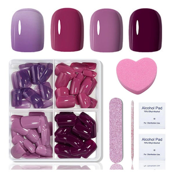 Kunstnägel 96PCS Lila Squared Full Cover Soft Gel Lila 1 ml 1 St