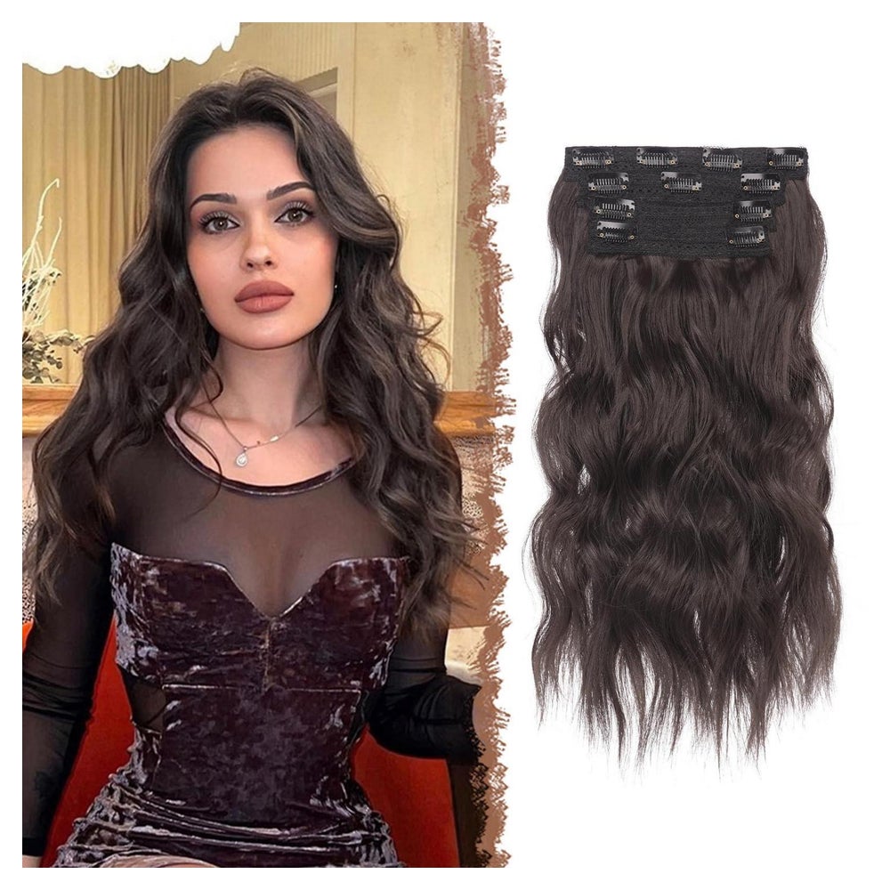 Haarverlängerung Clip in Haarteil 4PCS 40 cm 6A Dunkelbraun 1 St