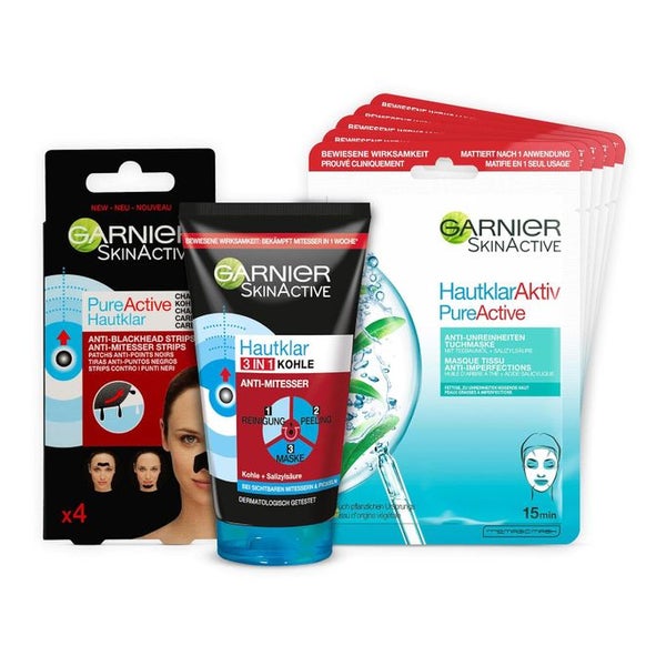 Garnier Gesichtspflege Set gegen Mitesser, Mit 3in1 Reinigung, Peeling und Maske 1 St