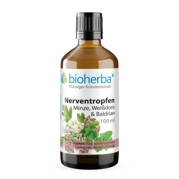 Bioherba Nerventropfen Minze Weißdorn & Baldrian Tinktur 100 ml