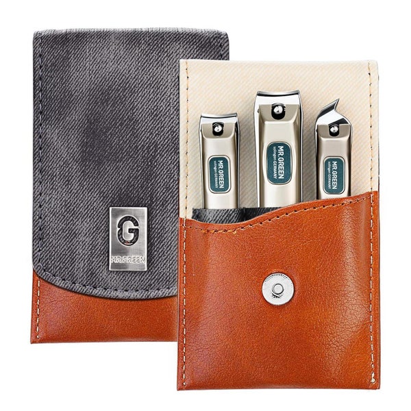 MR.GREEN Premium Nagelknipser-Set 3-teilig Edelstahl mit Lederetui für Maniküre