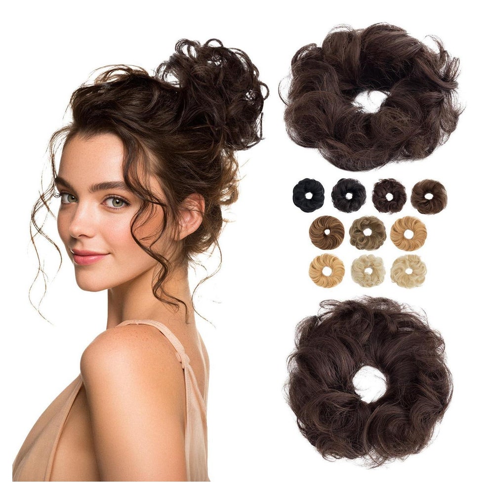 Haarteil Dutt Gummiband Echthaar Locken-23g 02 Dunkel Braun 1 St