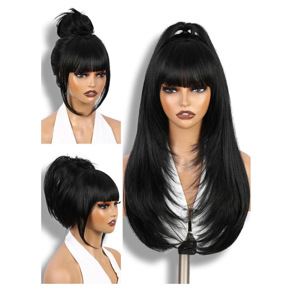 Perücke Pony Lang Gestuft Glatt Wednesday Damen Synthetisch 1 St