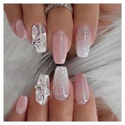 Künstliche Nägel Coffin PressOn Pink Weiß Butterfly 11pink&a 1 St