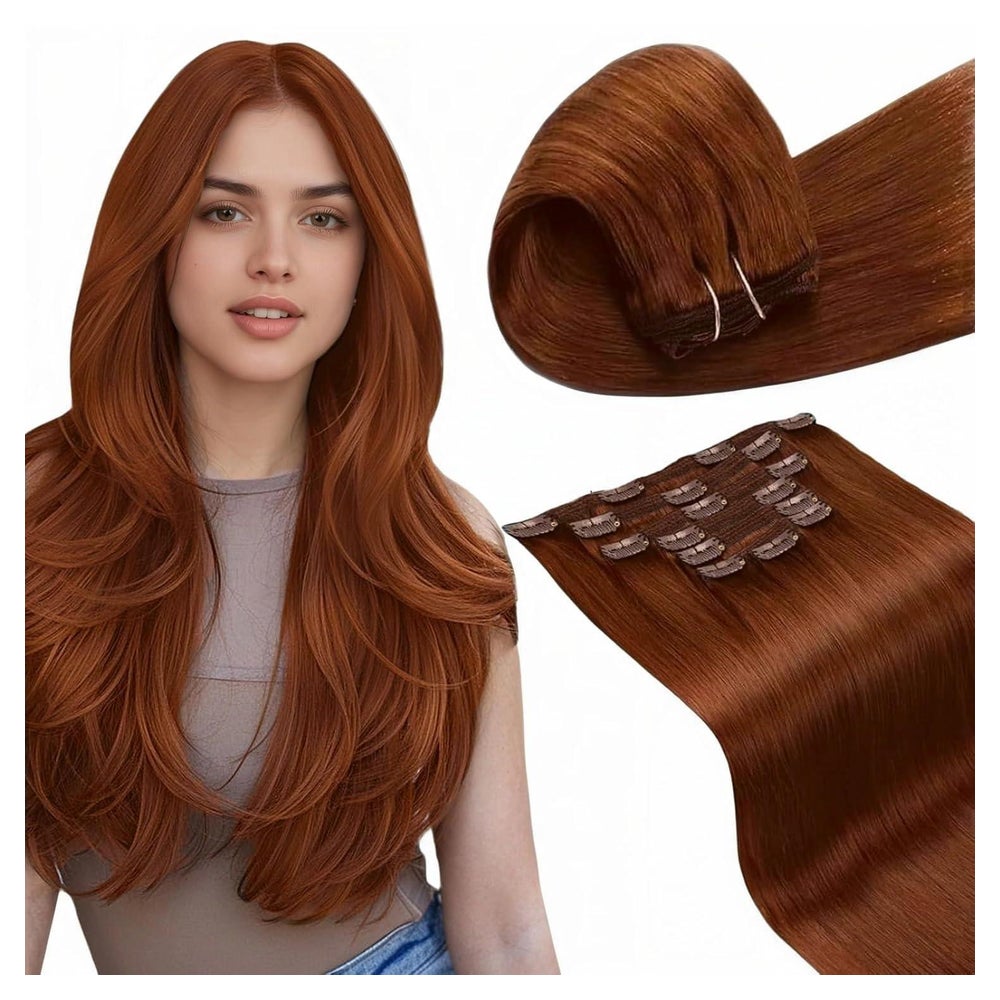 Clip in Extensions Echthaar Rot Glatt 45cm 7PCS 45cm-7PCS-13 1 St