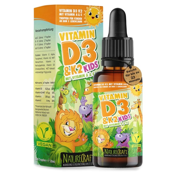 NatureCraft Vegan Vitamin D3+K2 Tropfen KIDS 20 ml