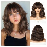 Perücke Bob Pony Wellen 12Zoll Locken Synthetik Damen Braun- 1 St