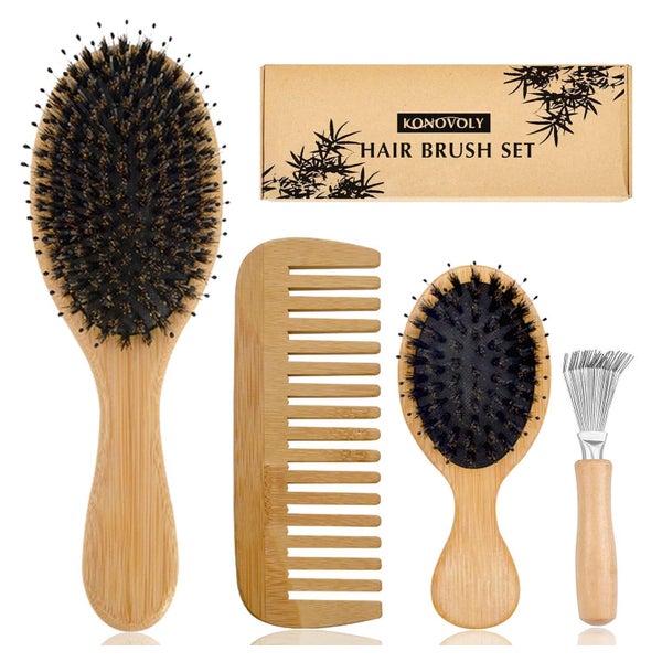 4PCS Bambus Haarbürste Wildschweinborsten Professionelle Pad 1 St