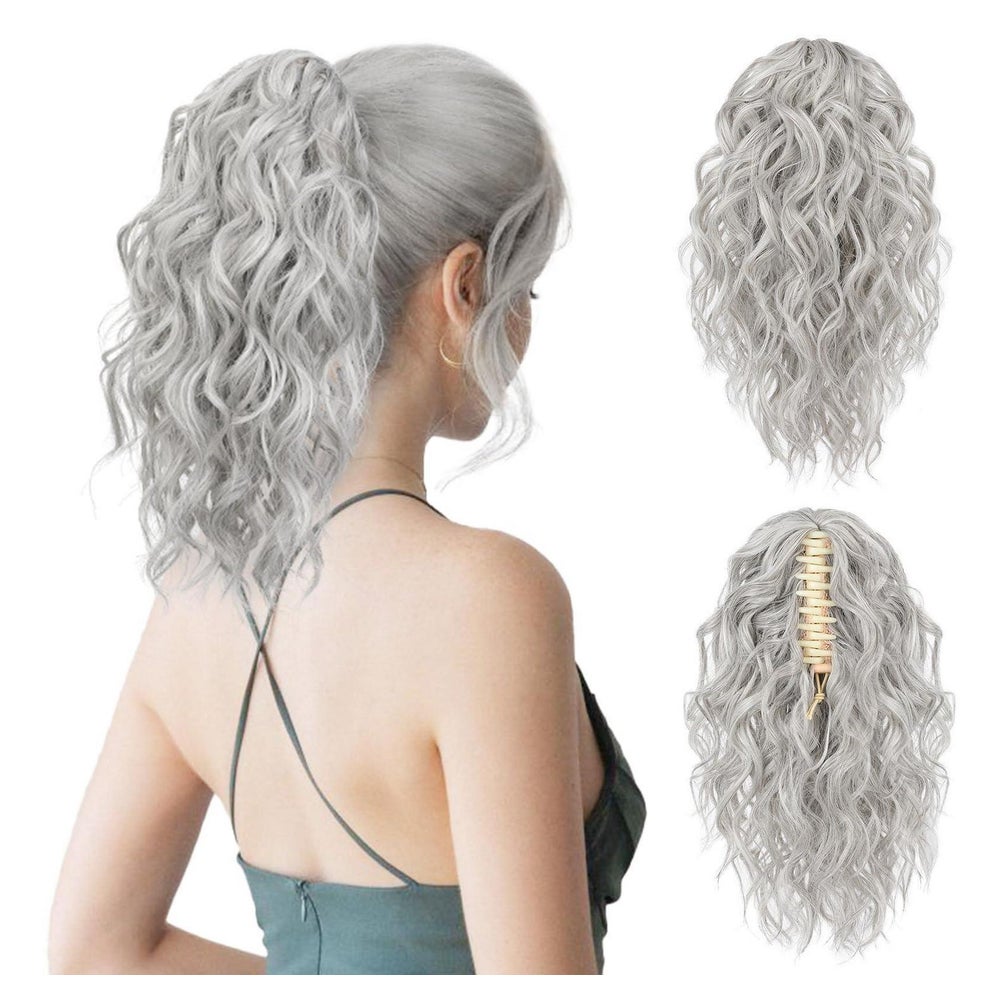 Pferdeschwanz Haarverlängerung 31 CM Grau Silber Weiß gemisc 1 St