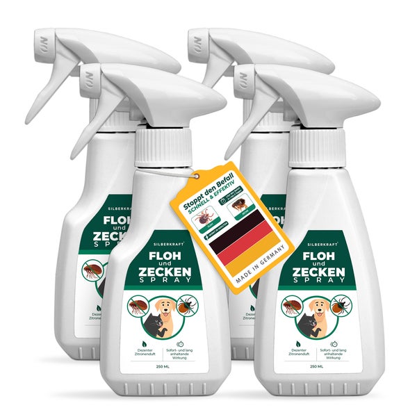 Silberkraft Floh- & Zeckenspray Hunde & Katzen 4 x 250 ml 1000 ml