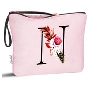 Vavabox Personalisierte Kosmetiktasche mit A-Z Buchstabe N, Pink - Perfektes