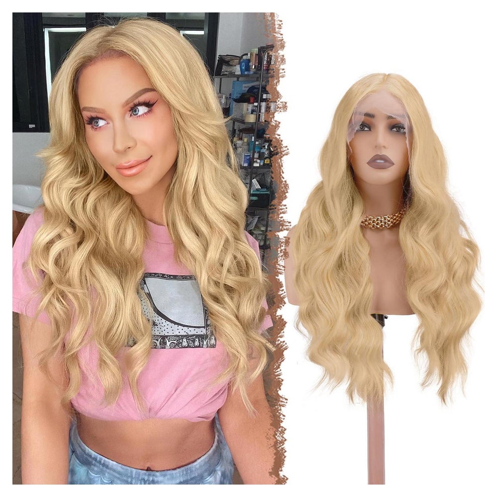 Perücke Lacefront HD Kunsthaar 70 cm Locken Frauen Blond 1 St