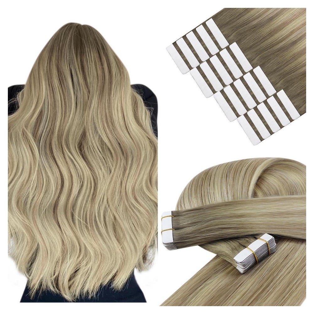 Tape Extensions Echthaar Blond Aschblond Ombre 60 cm 2-Tape- 1 St