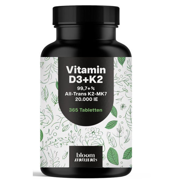 Vitamin D3 K2 20000 IE - 365 Tabletten - Bloom Naturals 365 St
