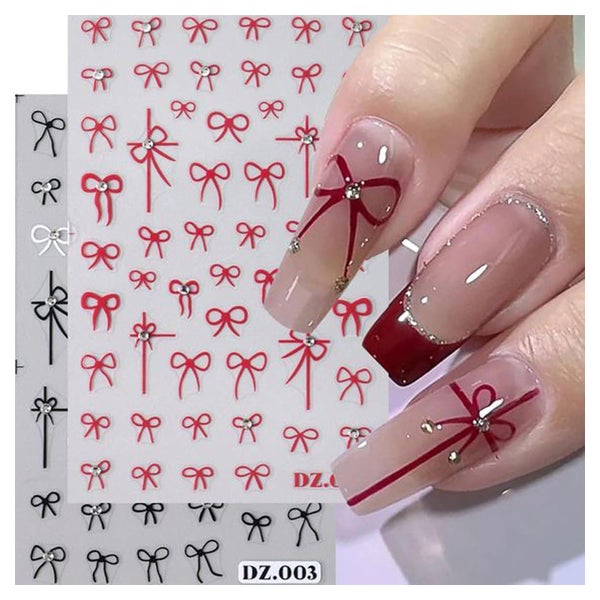 Nagelsticker 4er Set 3D selbstklebende glänzende Schleifen f 1 St