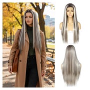 Perücke Damen lange gerade Synthetikhaare 13x6 Lace Front Es 1 St