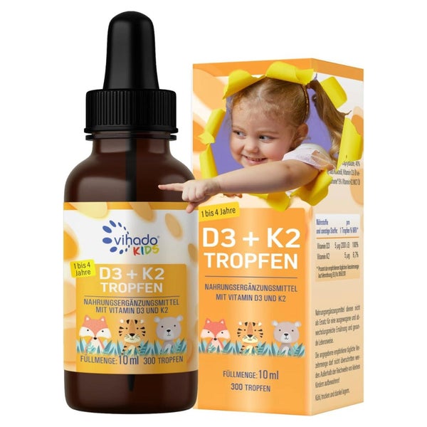 Vihado Vitamin D3 + K2 Tropfen für Kinder von 1-4 Jahren 10 ml