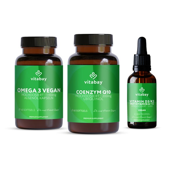 Vitabay: Premium Routine Komplex - Omega 3, Ubiquinol Q10, Vitamin D3 / K2 / E / A Öl 1 Set