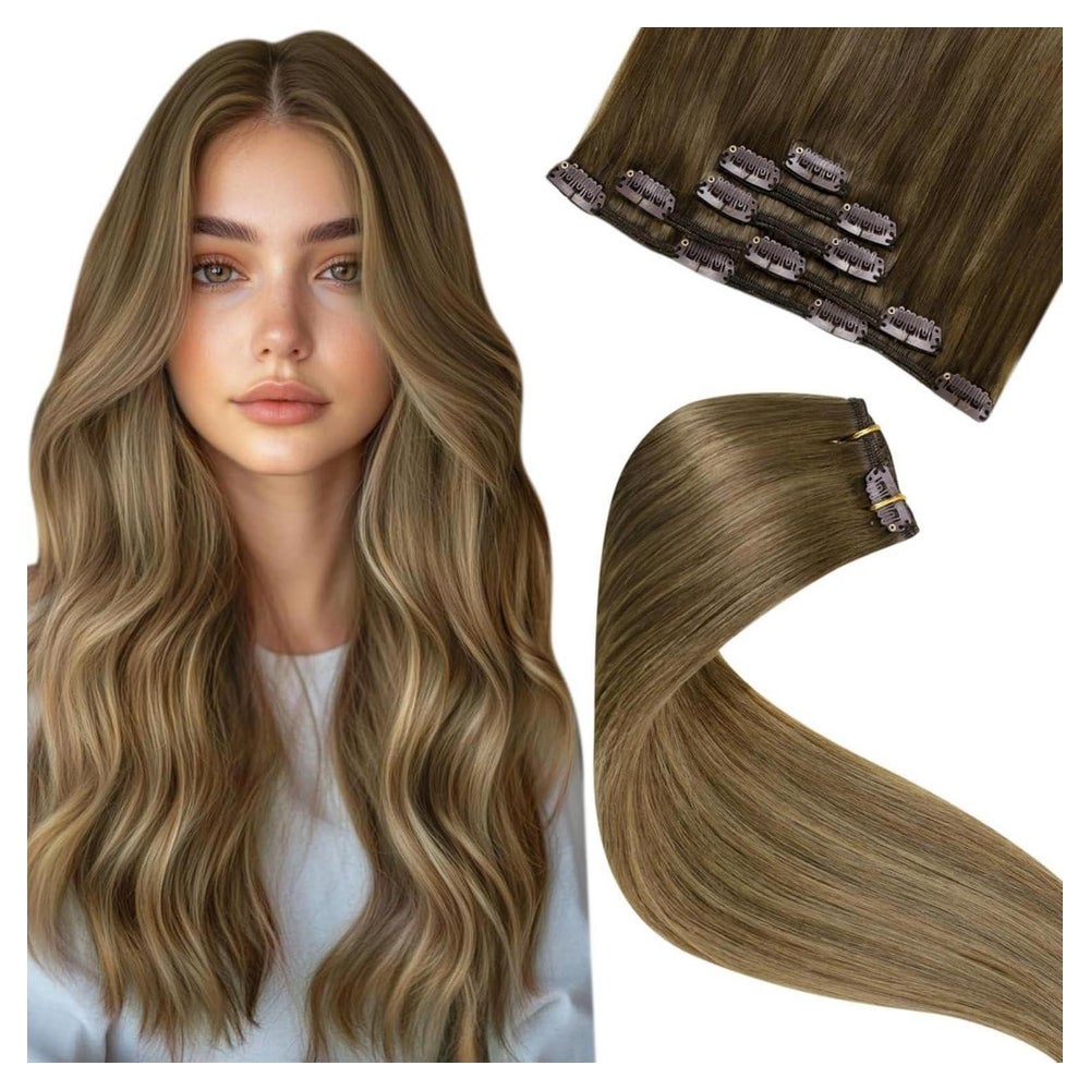 Clip in Extensions Echthaar Remy Balayage Braun 50cm-5PCS 1. 1 St