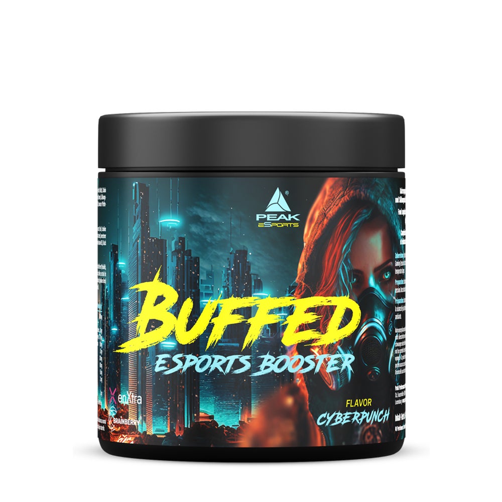 PEAK Buffed eSports Booster - 400g - Geschmack Cyberpunch I 40 Portionen I für professionelles Gaming I Energie I Fokus I Konzentration I ohne Fett I ohne Zucker 400 g